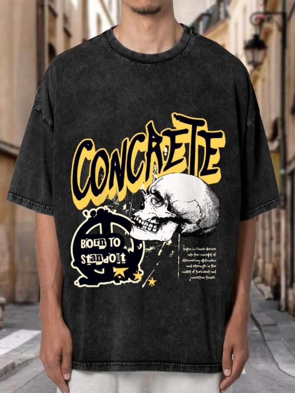 Vintage Wash Concrete Skull Graffiti Oversized Tee E4962E4TIT01